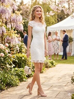 VGUC* H&M Divided White Floral Lace Cap Sleeve Mini Dress - Size 4